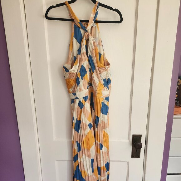 NWT Amour Vert Pleat Recycled Sateen Dress in Sonia Indigo Blue Multi - M - Picture 7 of 9